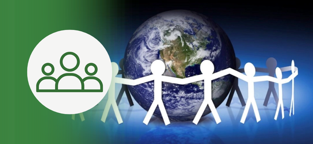 "How To Manage A Remote Team + Keep Everyone Happy" Global team connection concept showing paper-cut figures holding hands around Earth, symbolizing remote team collaboration and employee engagement.