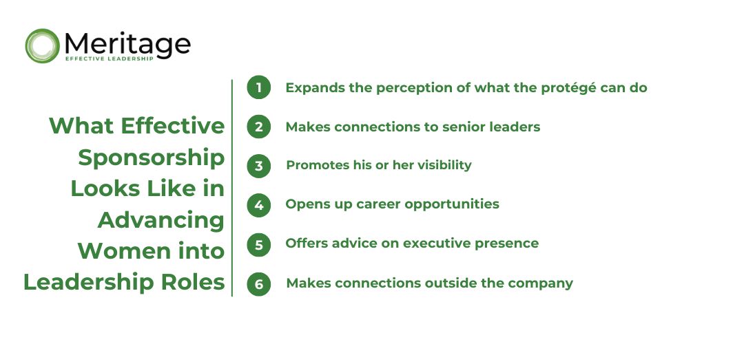 What Effective Sponsorship Looks Like in Advancing Women into Leadership Roles An effective sponsor is anyone who uses their “chips on his or her protégé’s behalf and advocates for his or her next promotion” as well as who does at least two of the following